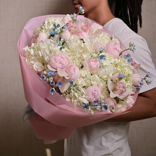 Пион Розы Гортензия Цимбидиум Букет  6810