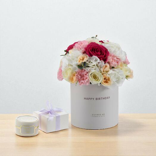 Caja Bloom rosa y blanca con bakhoor Rasasi