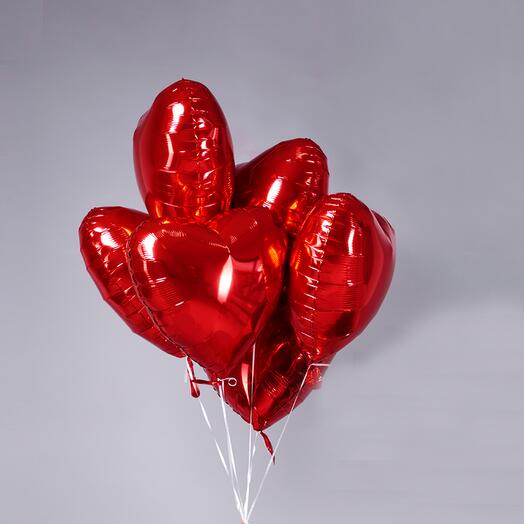 7 red Heart Foil Balloons