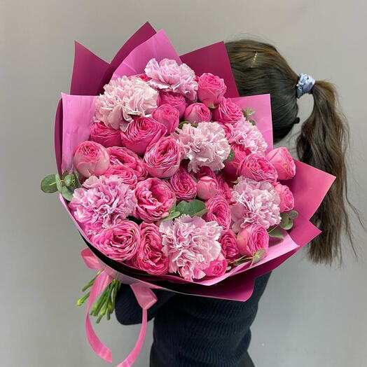17-Stem Pink Carnation   Peony Rose Bouquet
