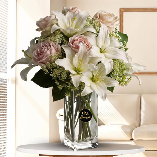 Lilies And Roses In A Vase