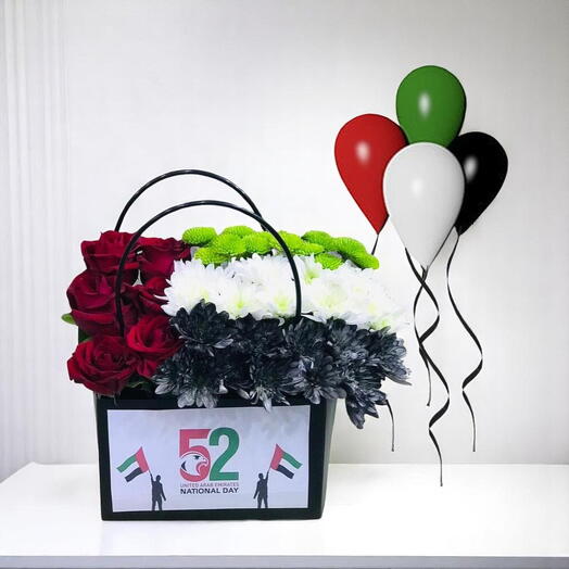 Цветочная композиция к Национальному дню ОАЭ – цветочная корзина в честь 52-й годовщины