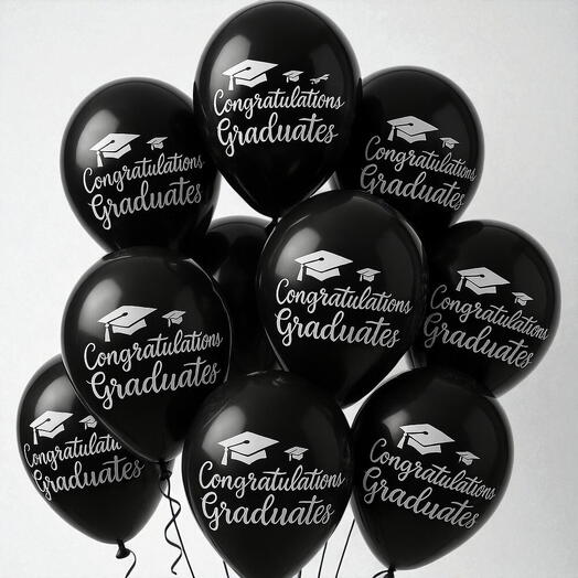 Graduation Balloons – Helium-Filled Black (10pcs)