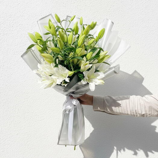 Snow Bloom Bouquet | 11 White Lilies for Elegance, Peace   Timeless Beauty | Same-Day Dubai Delivery