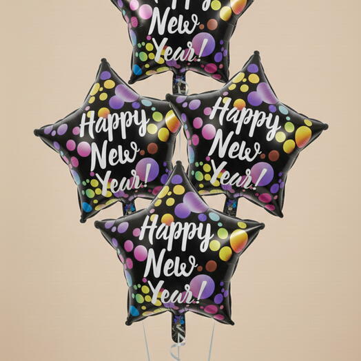 Шары в форме звезды «С Новым годом» – 4 шт., гелиевые