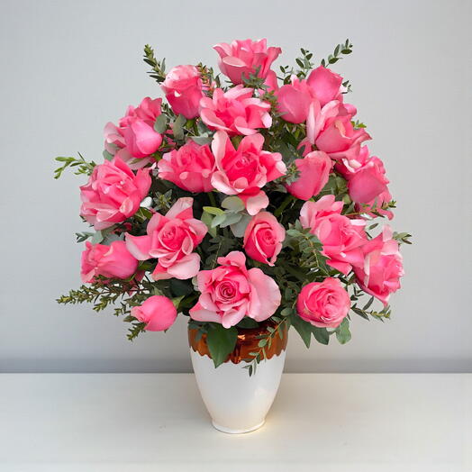 Lavish Pink Rose Arrangement | 41 Roses in Rose-Gold Pot | Luxury Dubai Delivery