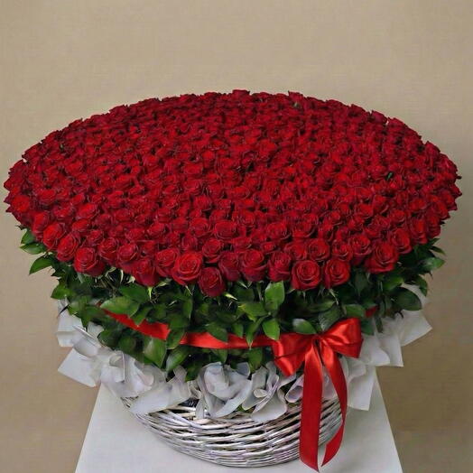 Красная Вечность   501 красная роза – большая корзинная композиция
