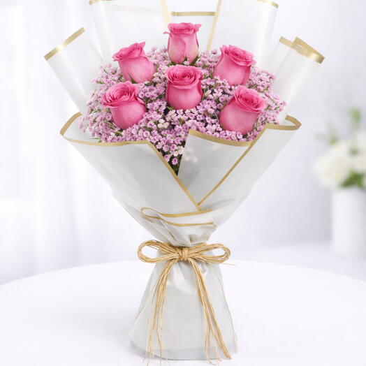 Sweet Pink - 6 Roses   Limonium