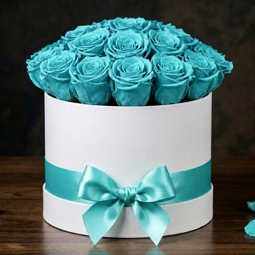 Élégance Céleste – Boîte de 31 roses bleues