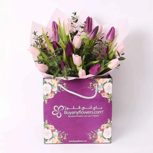 Charming 21 Pink and Purple Tulips Bag