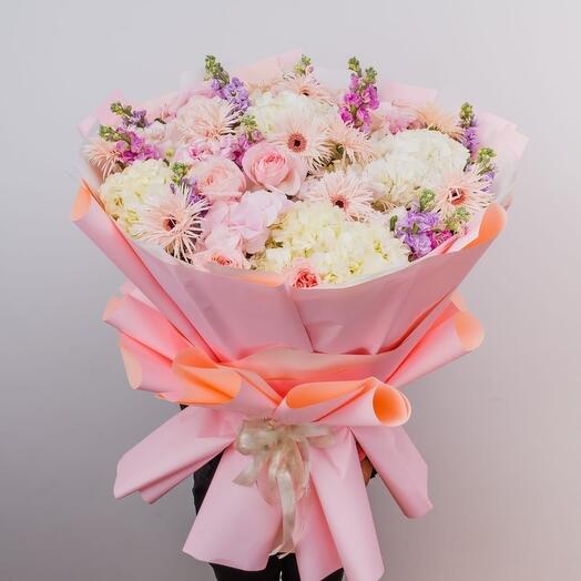 Soft Pink   White Mixed Premium Flower Bouquet