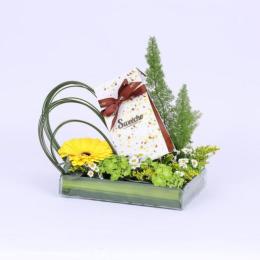 Цветочная композиция с шоколадом «Пожелания»