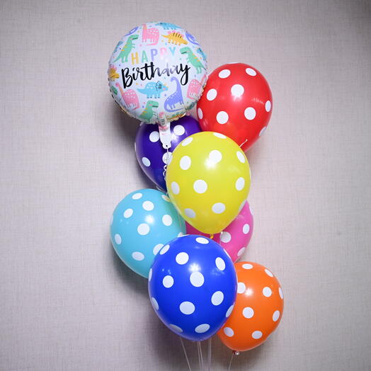 8 латексных шаров с разноцветным горошком   1 фольгированный шар на день рождения - 5730