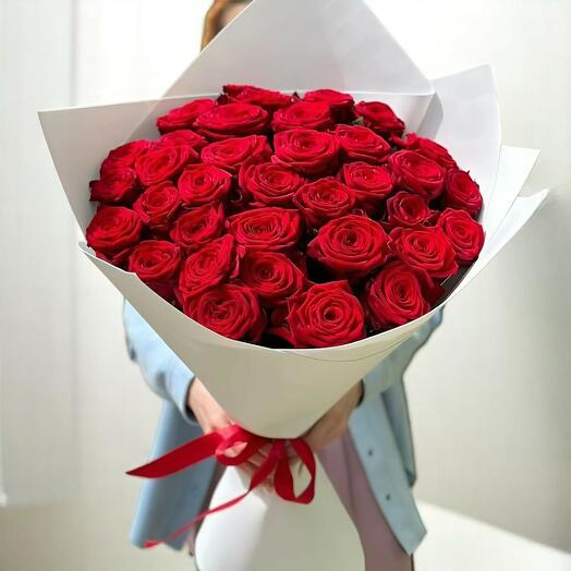 Sfane Bouquet with 49 Red Roses – Elegant Romantic Arrangement in White Wrapping