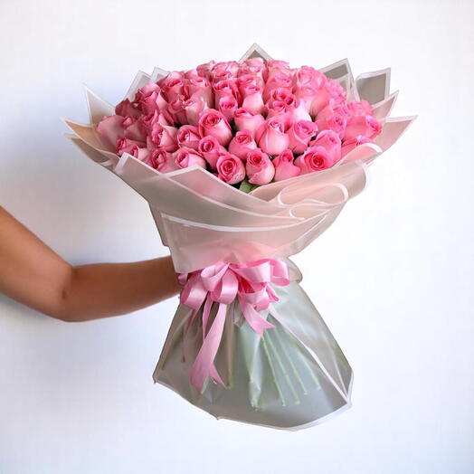 Luxury 101 Pink Roses Bouquet with Elegant Wrapping and Satin Ribbon