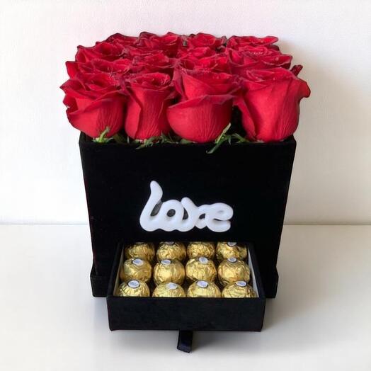 Luxury Black Velvet Rose Box with Ferrero Rocher Chocolates – Romantic Gift with LED Light