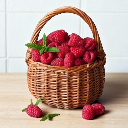 Корзина с малиной – Свежая сочная малина в очаровательной плетеной корзине