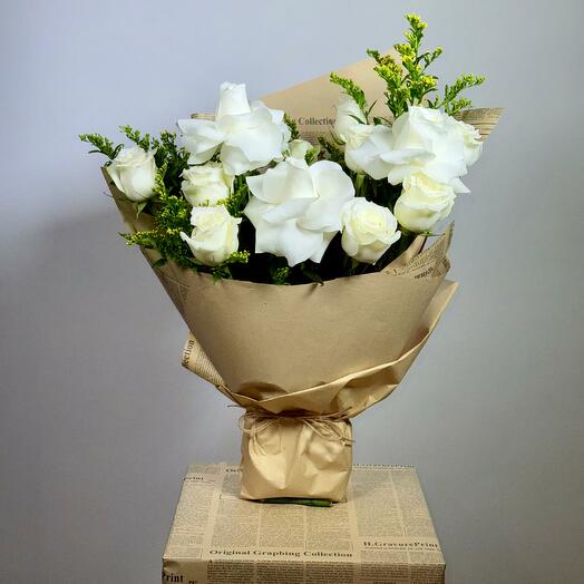 Eco-friendly bouquet white roses