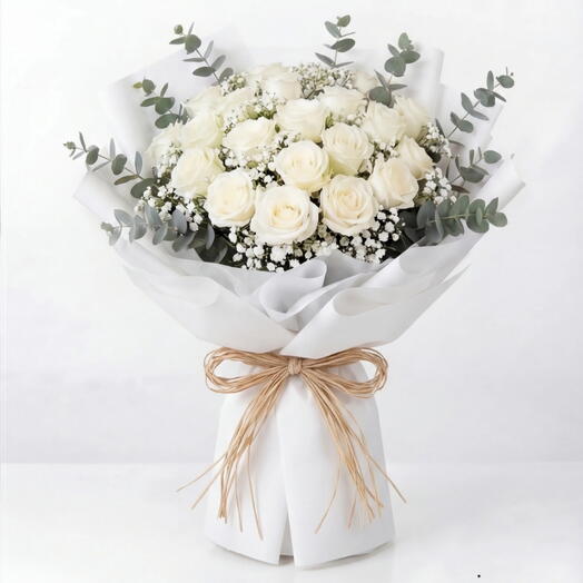 أناقة جليدية - باقة ورد أبيض