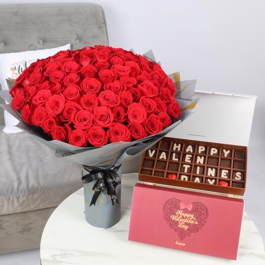 Bouquet Histoire d'Amour et Chocolats Joyeuse Saint-Valentin