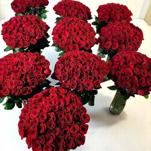 1000 Red Roses Mega Bouquet – 10 Stunning Bouquets of 100 Premium Roses Each
