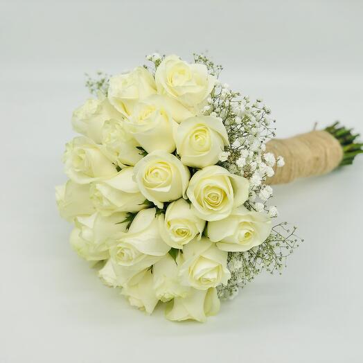 White roses bridal bouquet