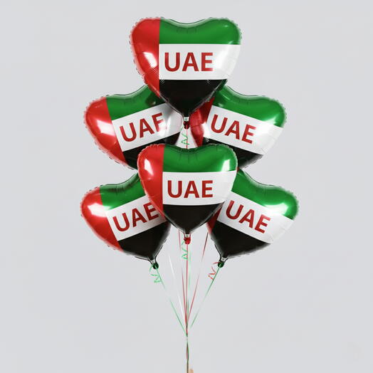 UAE Flag Day Heart Foil Balloons – 6 Helium Balloons UAE National Day Decoration