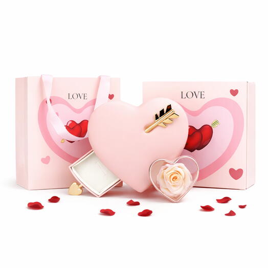 Pink Preserved Rose Heart Box
