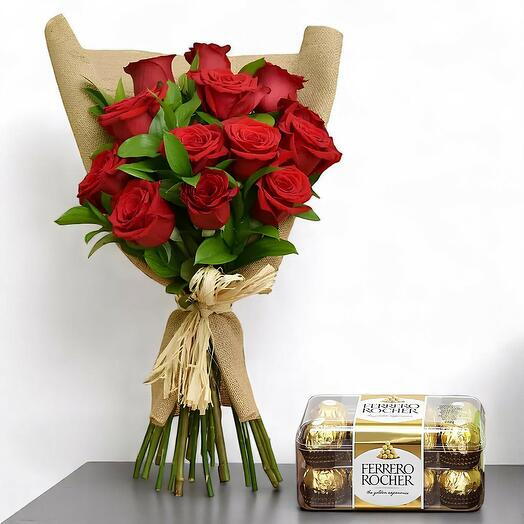 12 Roses Bouquet and Chocolate