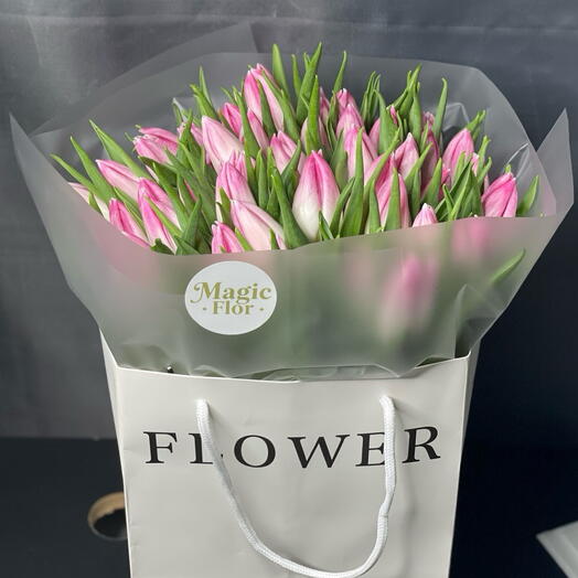 55 Pink Tulips Bouquet
