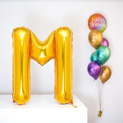 Gold Alphabet Balloon with Metallic Balloon Bouquet – 40 Foil Letter   Colorful Birthday/Event Latex Balloon Set