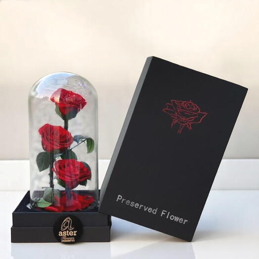 Trío Infinito: Rosa Eterna de Tres Capas en Tarro de Cristal con Caja