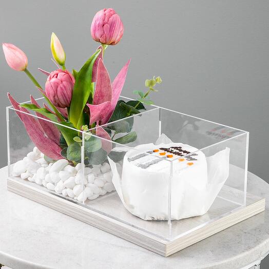 Цветы и торт комбо