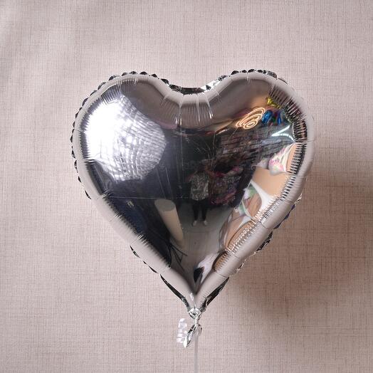 Серебряный фольгированный гелиевый шар-сердце  5211