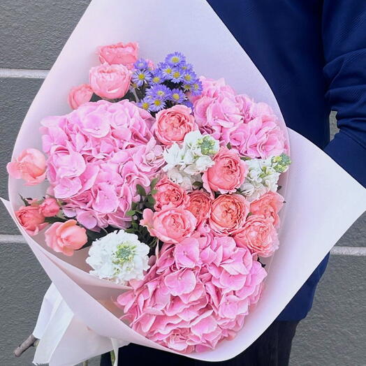 Edible pinkish hydrangea mix bouquet