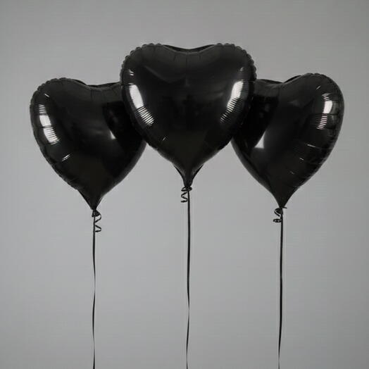 3 Black Heart Foil Balloons – 18 Inch | Helium Filled Set