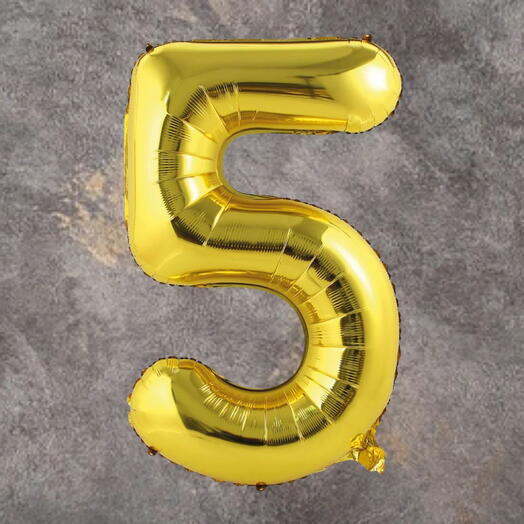 Золотой фольгированный шар-цифра 5