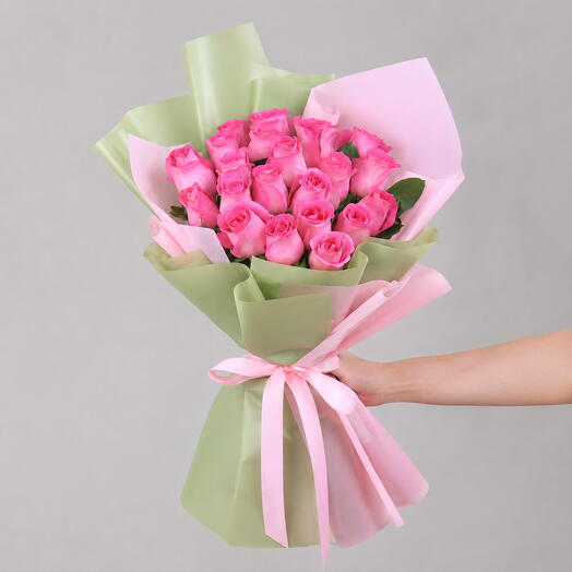 Rosy Garden Charm  21 Pink Roses Bouquet