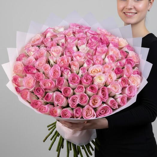 100 Double Shade Pink Bouquet - Premium