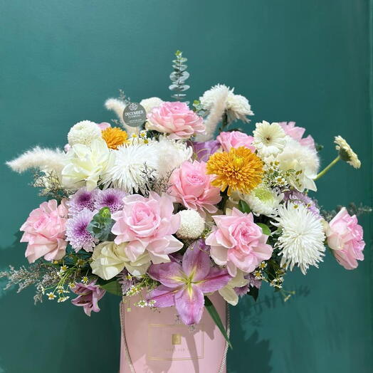 Flowers in a pink box