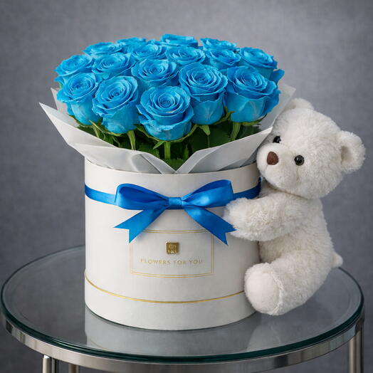 Blue Rose Teddy Box
