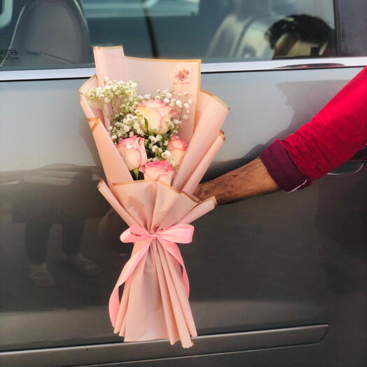 Pink Double Colour Roses Small Bouquet HPF223