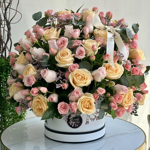 Grand Rose Box Arrangement | Pink   Peach Roses in Luxury Presentation | UAE Delivery
