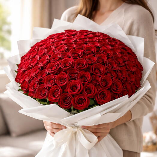 Букет из 100 свежих красных роз