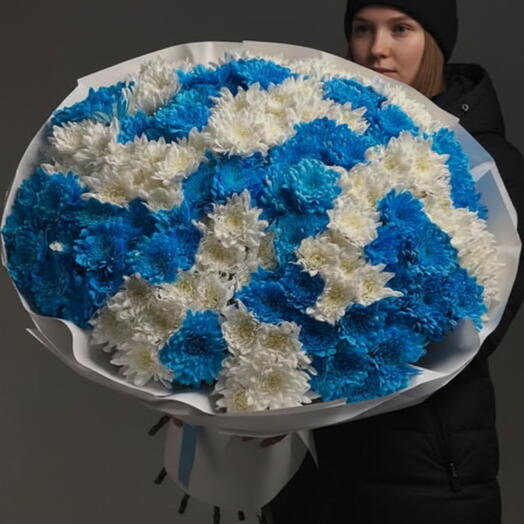 Bouquet de chrysanthèmes bleus et blancs
