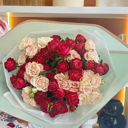 Romantic Blush and Crimson Rose Bouquet