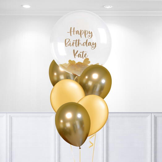 Gold Latex Confetti Bubble Personalised Bunch