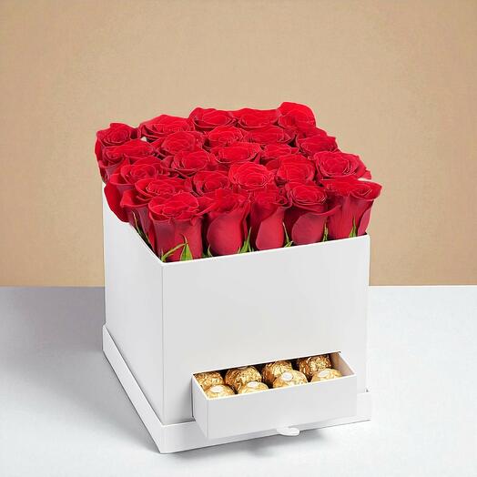 Red Roses In White Box