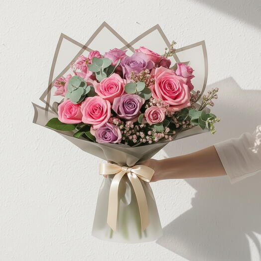 21 Rosas Rosa y Púrpura – Envoltorio Plateado