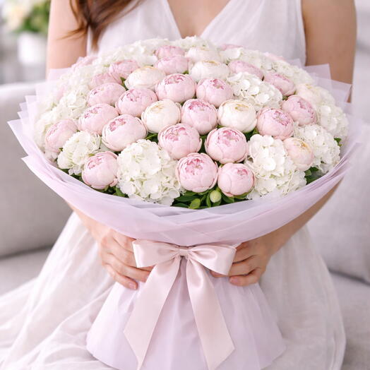 Peony and White Hydrangea